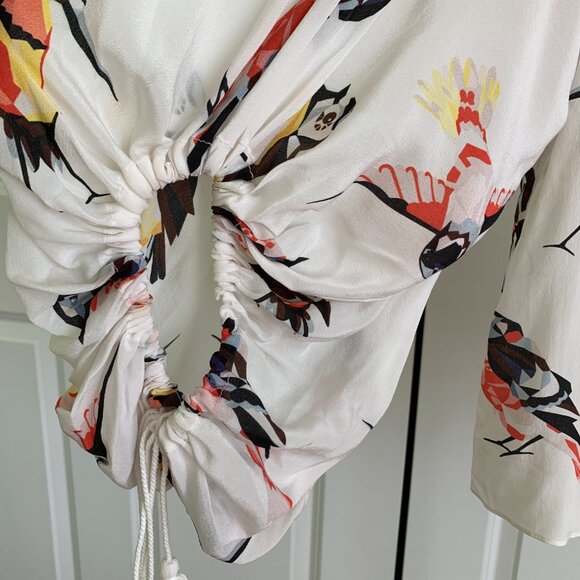 LOVE BINETTI Womens Sz L Geometric bird print Blouse 100% silk - Picture 7 of 14